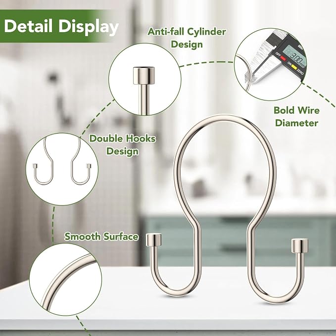 Goowin 24 Pack Shower Curtain Hooks, Simple Shower Curtain Rings, Sturdy Shower - Image 4