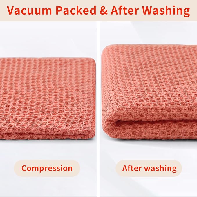 Homaxy 100% Cotton Waffle Weave Kitchen Dish Towels 12-Pack, Coral | 13 x 28 - Image 8
