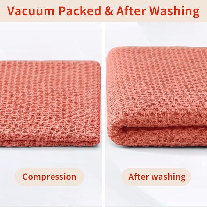 Homaxy 100% Cotton Waffle Weave Kitchen Dish Cloths 6-Pack, Coral | 12 x 12 - Image 8