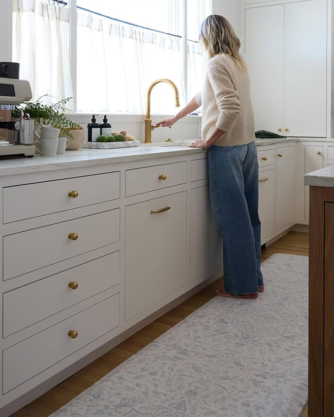 House of Noa Nama Standing Mat – Anti-Fatigue Cushioned Kitchen Mats for Floor | Ergonomic Bounce-Back Foam Kitchen Mats | Anti-Fatigue Mats for Kitchen & Standing | Emile Delft Blue | 30" x 72"
