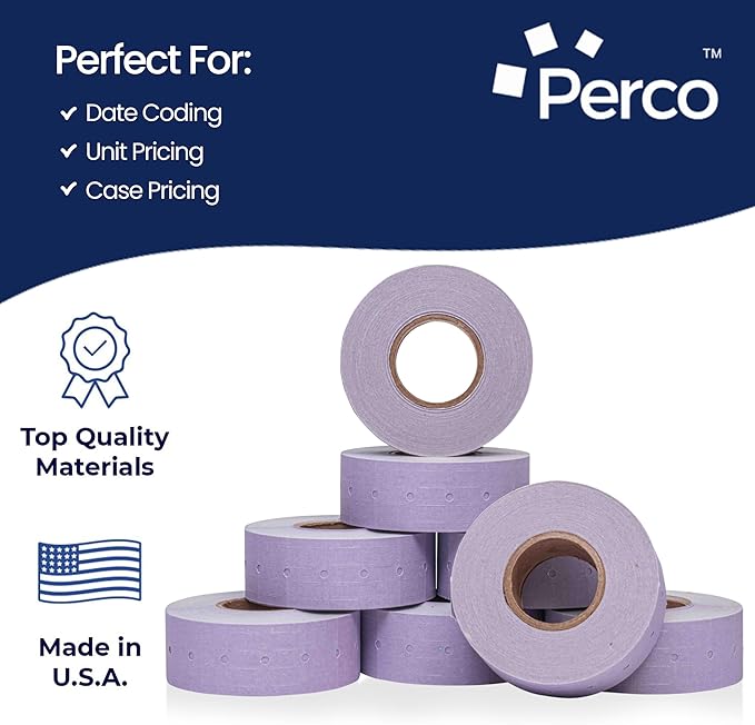 Perco 1 Line Lavender Labels - 8 Rolls, 1 Sleeve, 8,000 Blank Price and Date Gun Labels for Perco 1 Line Price and Date Guns - Made in USA