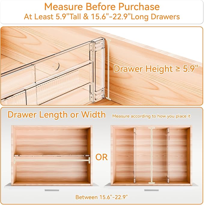 12 Pack Clear Acrylic Drawer Divider 6 Inch High, Expandable from 14-20'' - Image 5