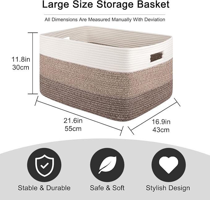 OIAHOMY Blanket Basket Laundry Basket Dog Toy Basket 75L Dark Brown - Image 3