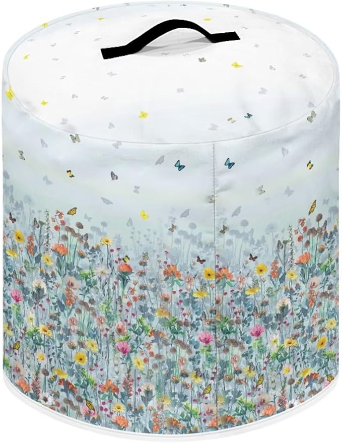 Insulated Pressure Cooker Appliance Cover, Also Fit for Air Fryer and Crock Pot, 6 Qt Dust Cover with Pocket for Spoon/Cooking Utensils/Recipes, for Home Decoration, Flower Butterfly Blue