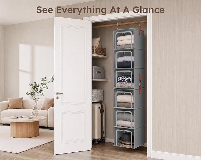 6-Tier Modular Hanging Closet Organizer Shelves, Front Opening, Oxford Fabric - Image 8