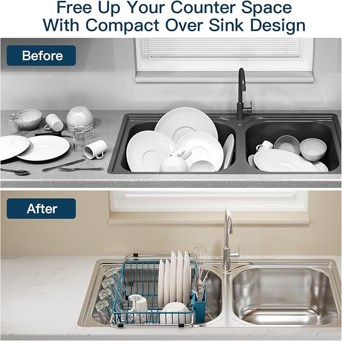 Blue Dish Drying Rack Over Sink - Image 2