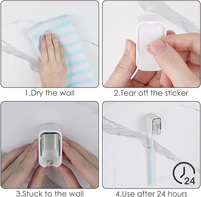 4 Pack Toothbrush Holders for Bathrooms Shower, Wall Mount Toothbrush Organizer - Image 6