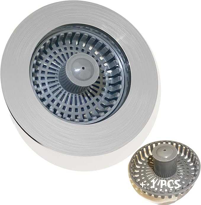 3 in 1 Pop Up Kitchen Sink Drain Strainer, with an Extra Basket Strainer, Kitchen Sink Drain Stopper for US Standard 3-1/2 Inch, Brass Material Electroplate Silver (Model E Copper Silver)