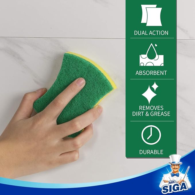 MR.SIGA Heavy Duty Cellulose Scrub Sponge, Dual-Sided Dish Sponge, 12 Pack | - Image 7
