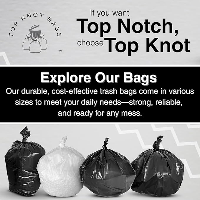 Top Knot Bags 45 Gallon Garbage Trash Bag 40X46" 1.5 Mil Black 100 Count Can - Image 8