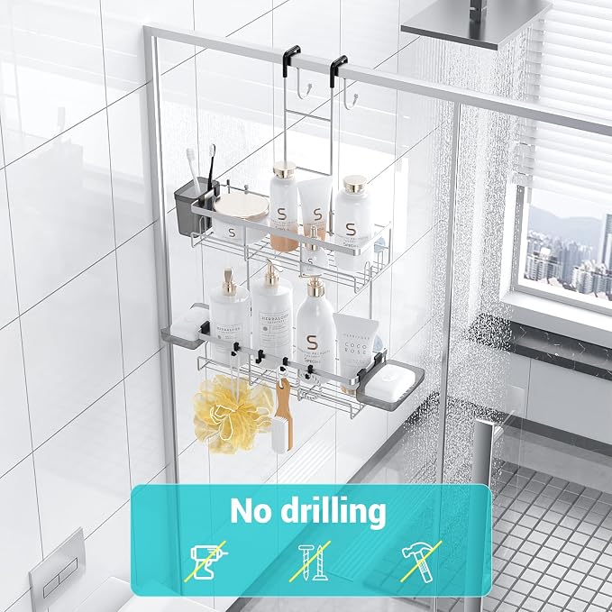 Aitatty Over the Door Hanging Shower Caddy: No Drill Rustproof Shower Rack - Image 5