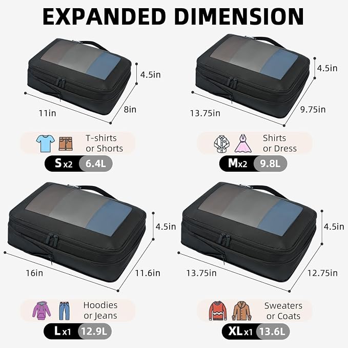 BAGAIL 4 Set/6 Set/8 Set Compression Packing Cubes Travel Accessories - Image 2