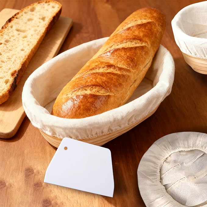 8 Sets Bread Proofing Baskets Bulk Banneton Bread Proofing Basket with Cloth Liners and Dough Scrapers Natural Rattan Banneton Sourdough Bowl Basket for Bakers(10 Inch)