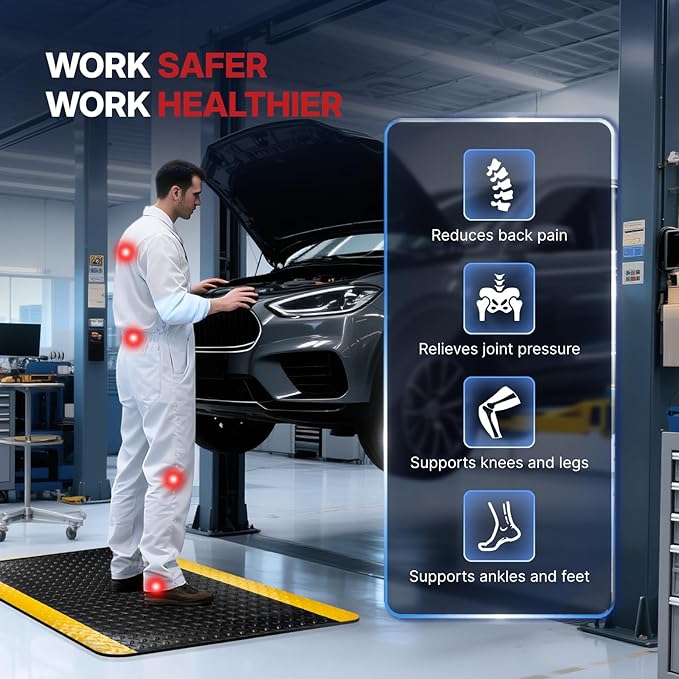 NORTHSKY Olympia Anti Fatigue Mat Industrial, Standing Mat, Yellow Border Safety, 3 x 2 ft, 15/16" Thick, Advanced High-Density Memory Foam, for Workshop Workstations, Laboratory Benches