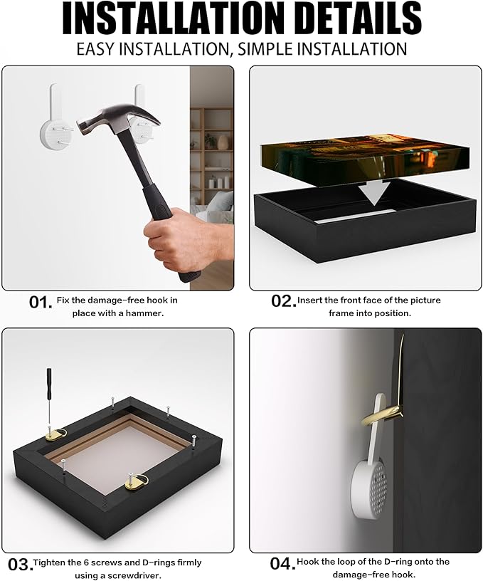ART Canvas Floater Frame Fits 1”–1.25”Deep Gallery-Wrapped Canvas, Wood-Look Floater Frames for Finished Stretched Canvas Prints, Wall Oil Paintings Artwork for Home Bedroom (Back, 20" x 20")
