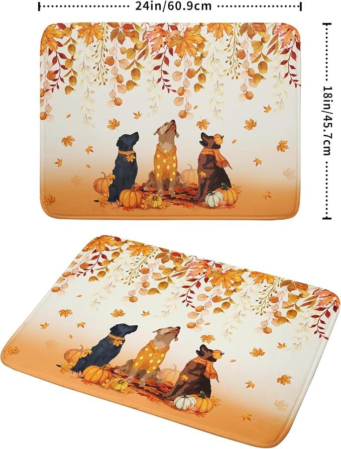 Giwawa Fall Dogs Dish Drying Mat Autumn Leaves Reusable Dishes Pad 18"x24" - Image 2
