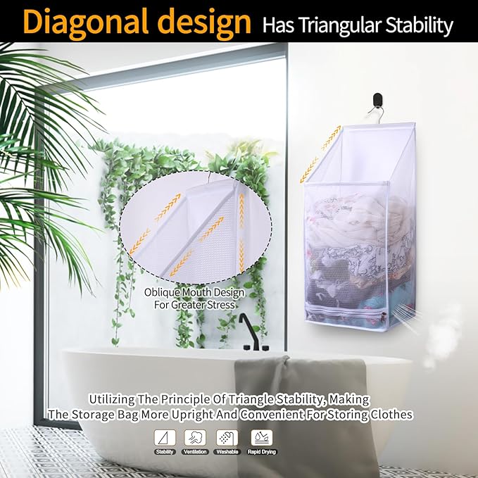 Hanging Collapsible Breathable Mesh laundry bags, Fast Drying Portable Space - Image 5