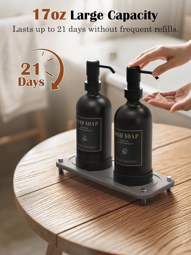 Luxspire 17 oz Glass Liquid Soap Dispenser Set, 2 Pack | Anti-drip pump - Image 4