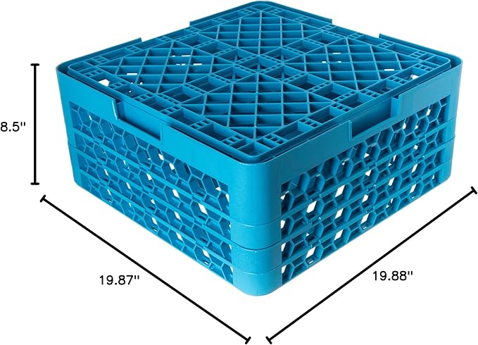 Carlisle FoodService Products RG9-314 OptiClean 9 Compartment Glass Rack with 3 Extenders, 8.72", Blue, Polypropylene, Blue