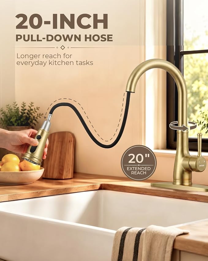 WEWE Brushed Gold Kitchen Faucet - Image 2