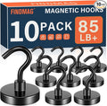 FINDMAG Black Magnetic Hooks for Cruise Cabins, 10 Pack 85 LB+ Magnet Hooks by FINDMAG