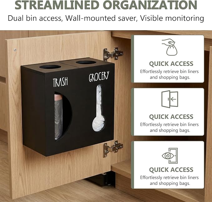 2 in 1 Trash Bag Dispenser, Double Wall Mounted, Wood Trash Bag Holder - Image 3
