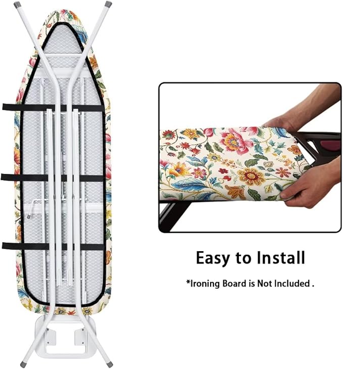 Boho Retro Flowers Print Polyester Ironing Board Cover Hook & Loop Elastic Edge - Image 5