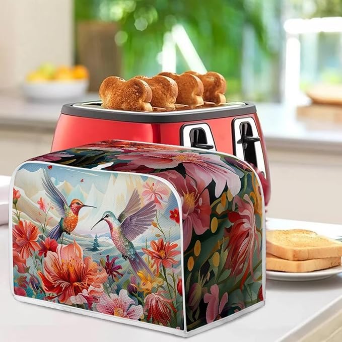 Hummingbird Flowers Print 2 Slice Toaster Cover for Home Kitchen Accessories Decor Dustproof Fingerprint Protectors for Kitchen Small Appliance