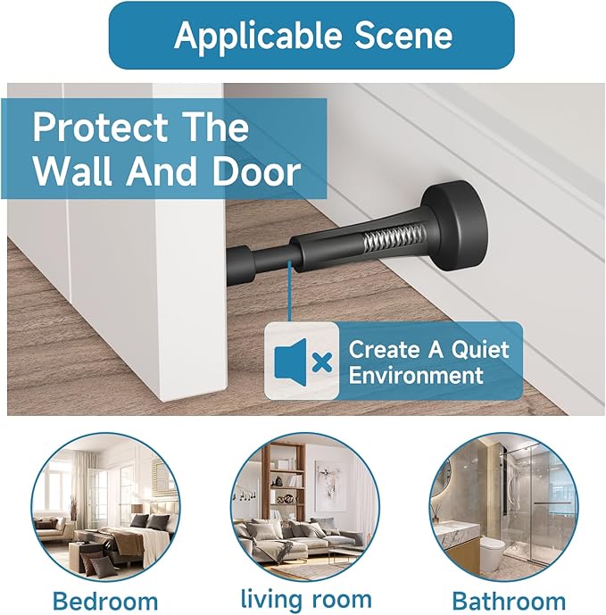 4PCS Black Door Stoppers for Wall, Spring Door Stop for Bottom of Door | 4.33 - Image 5