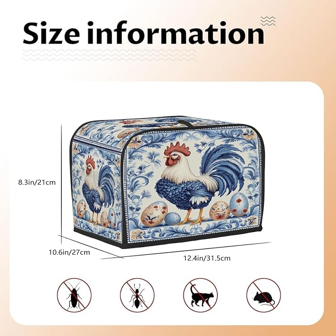 Toaster Cover 4 Slice, Easter Blue Cock Pattern Egg Anti Dust Protector for Bread Maker, Waterproof Kitchen Appliances Accessories