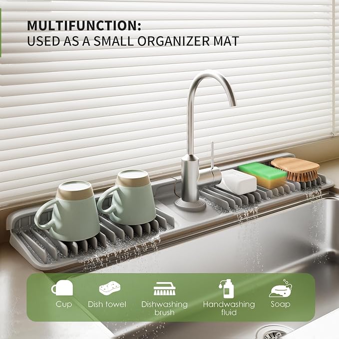 24 Inch Longer Silicone Faucet Mat, 7°Slope Fast Self-draining | Faucet Mat - Image 2