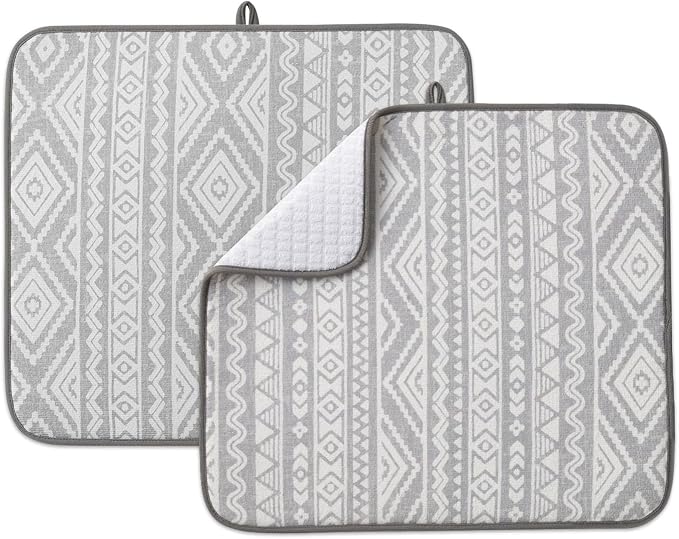 FRESHMINT Dish Drying Mats 2 Pack, Global Bohemian | Quick Dry, Ultra Absorbent by FRESHMINT