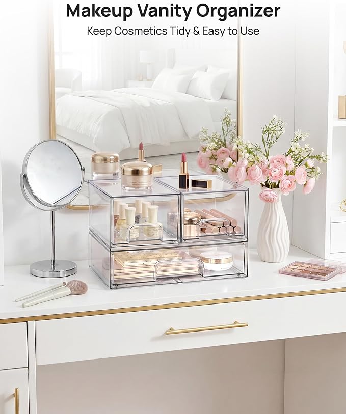 Vtopmart Clear Stackable Storage Drawers Set of 5, Plastic Organizer Bins | - Image 4