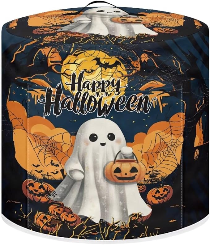 Dust Cover for Kitchen Appliance for 6 Quart Pressure Cooker Air Fryer Rice Cooker Dust Cover with Top Handle and Pocket Happy Halloween Ghost Print