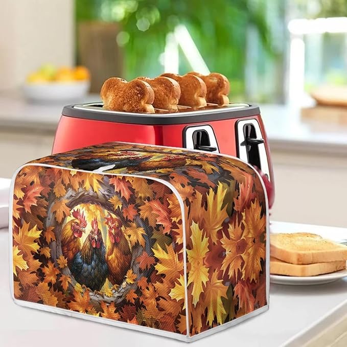 UNICEU Maple Leaf Rooster Print Toaster Cover 2 Slience Fingerprint Protection for Bread Maker Kitchen Small Appliance Protection Home Decor