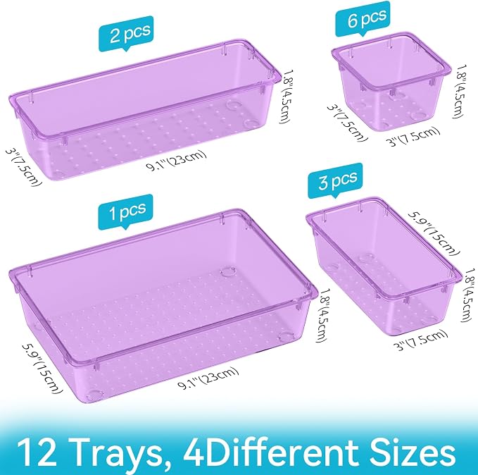 12 PCS Drawer Organizer Set, Makeup Organizers, Tool Storage Trays, Pueple | 4 - Image 2