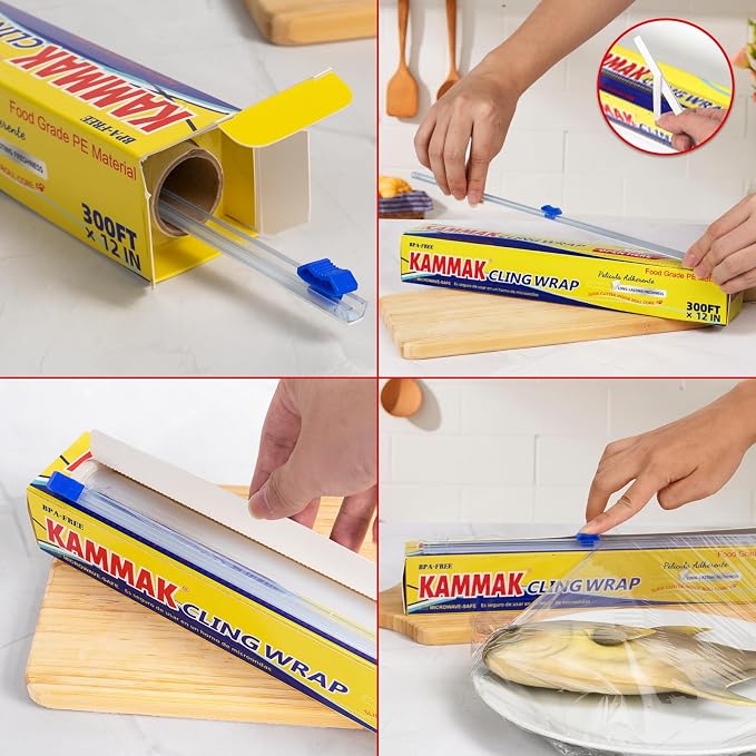 KAMMAK Plastic Wrap with Slide Cutter Food Cling Wrap 12 Inch Kitchen Cling - Image 2