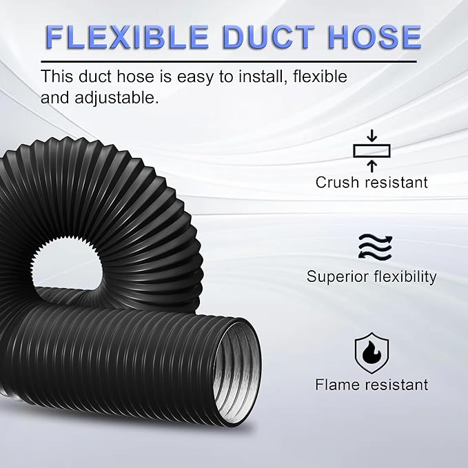 10 Inch Flexible Ducting Hose 12 Feet Black Aluminum Ducting -4 Layer Protection Dryer Vent Hose for HVAC Heating Cooling Ventilation and Exhaust, 2 Clamps Included