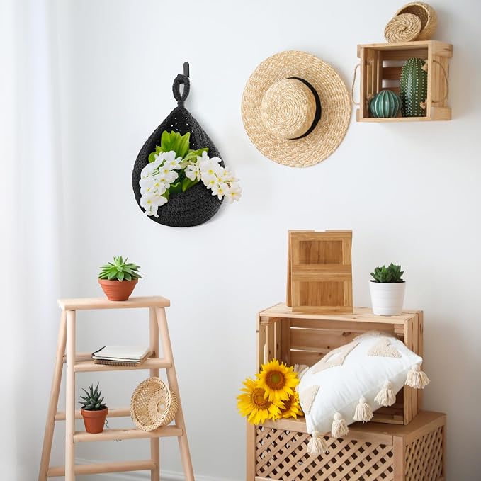 Honeydak 3 Hanging Baskets, Light Grey, Cotton Rope - Image 6