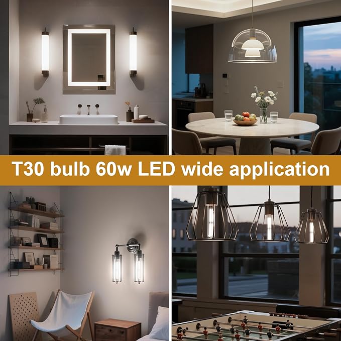 ASOKO 7.3 Inch E26 Led Bulb 6W Dimmable, 4000K Daylight Edison Bulbs 900LM, Tubular T30 Clear Glass Light Bulb 3 Pack