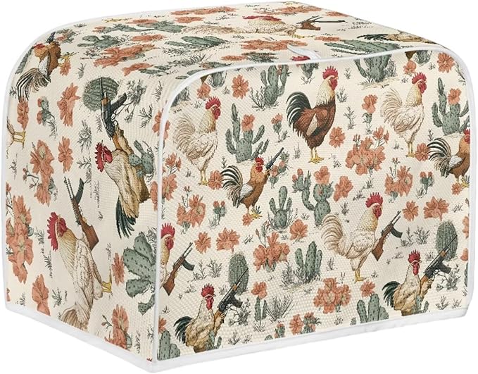 UNICEU Rooster Cactus Print Toaster Covers 4 Slice Anti-Scratch Cover Protection Dustproof Bakeware Protector with Top Hook