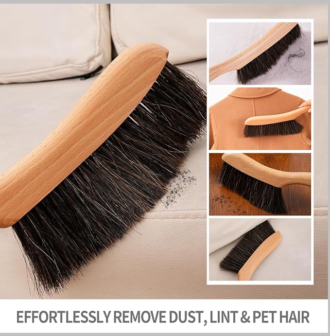 Natural Horsehair Bed Brush, Soft Bristle Dust Brush - Image 4
