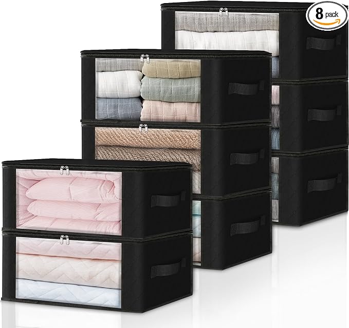 HomeHacks 8-Pack Clothes Organizer Storage Bags, 35L Storage Bins, Reinforced by HomeHacks