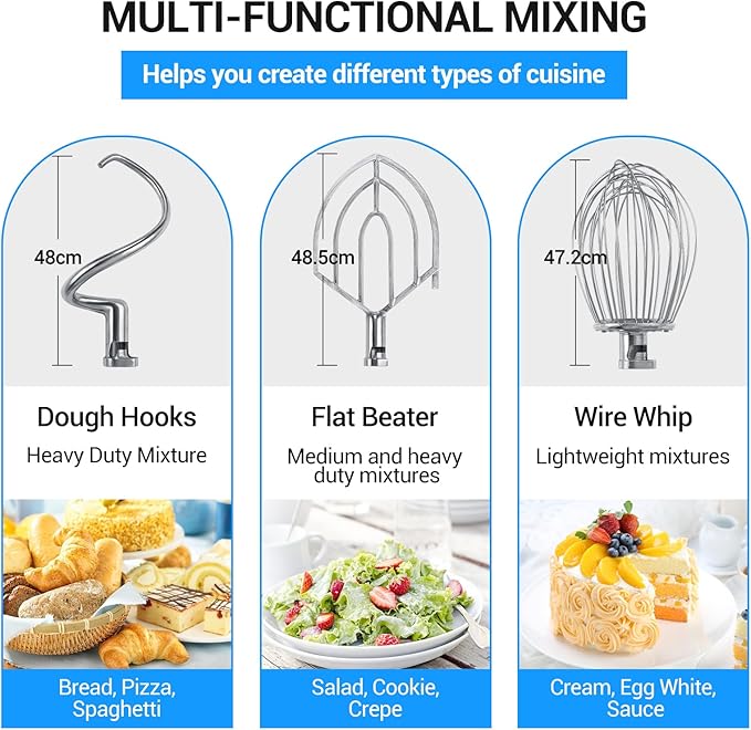 60Qt Commercial Dough Mixer by LEEVOT - 3000W Heavy Duty Electric Stand Mixer, 3 Speeds Planetary Floor Mixer with Stainless Steel Bowl, for Kitchen, Bakery, Pizzeria (230V 1-Phase)
