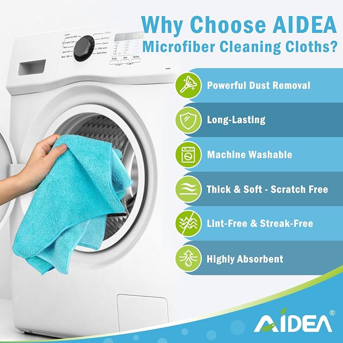 AIDEA Blue Microfiber Cleaning Cloth-12PK, Cleaning Rags 12"x 12" Absorbent | - Image 3