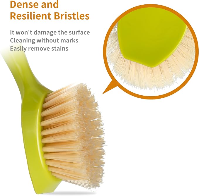 2 Pack Kitchen Dish Brush Bamboo Handle Dish Scrubber Built-in Scraper | Scrub - Image 3