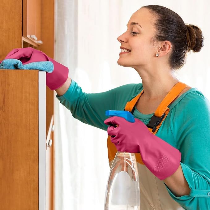 Cleanbear Reusable Dish Washing Rubber Glove Set of 3, Household Cleaning Gloves - Image 5