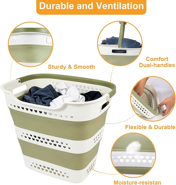 2 Pcs 42L/11.2 Gal Collapsible Laundry Basket - Image 5