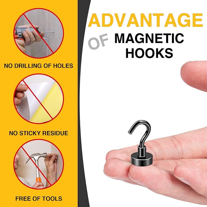 DIYMAG Magnetic Hooks 20pcs 30lbs+ Cruise Essentials 2026 Magnet Hook Black - Image 3