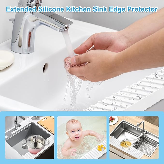 Silicone Faucet Splash Guard 4" x 30", Faucet Water Catcher Mat, Longer - Image 6